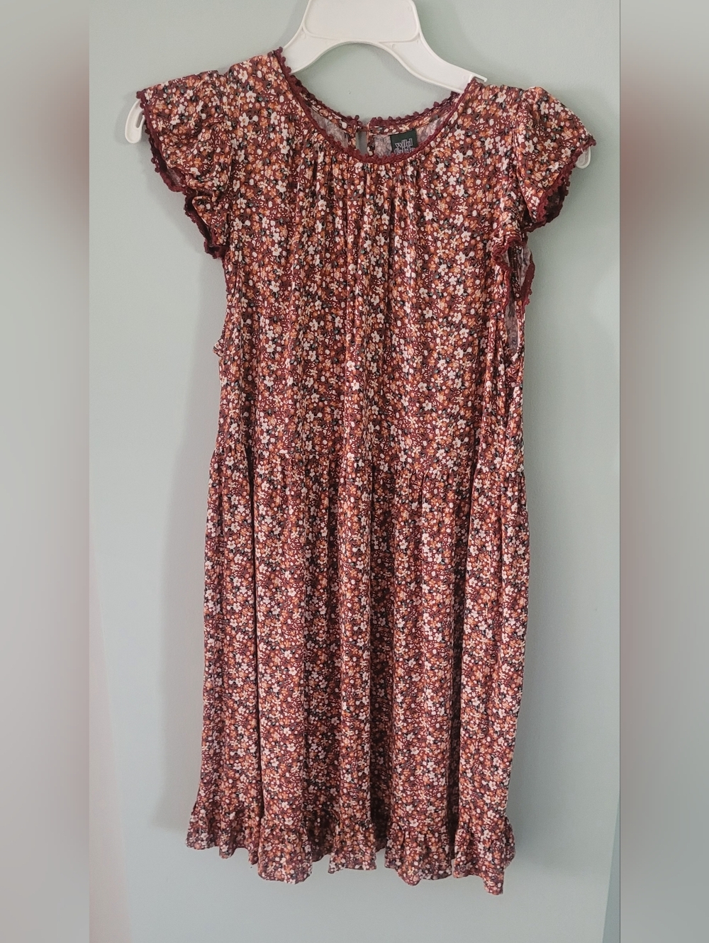 Wild fable BROWN Floral Ruffle-Sleeve Girls' Dress
